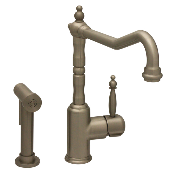 Whitehaus Sgl Lvr Handle Faucet W/ Traditional Swivel Spout And Brass Side Spray WH2070800-BN
